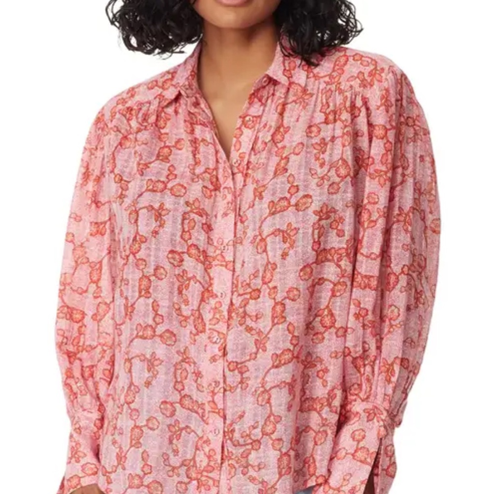 Sam Edelman Pink Puff Sleeve Button Down Blouse
